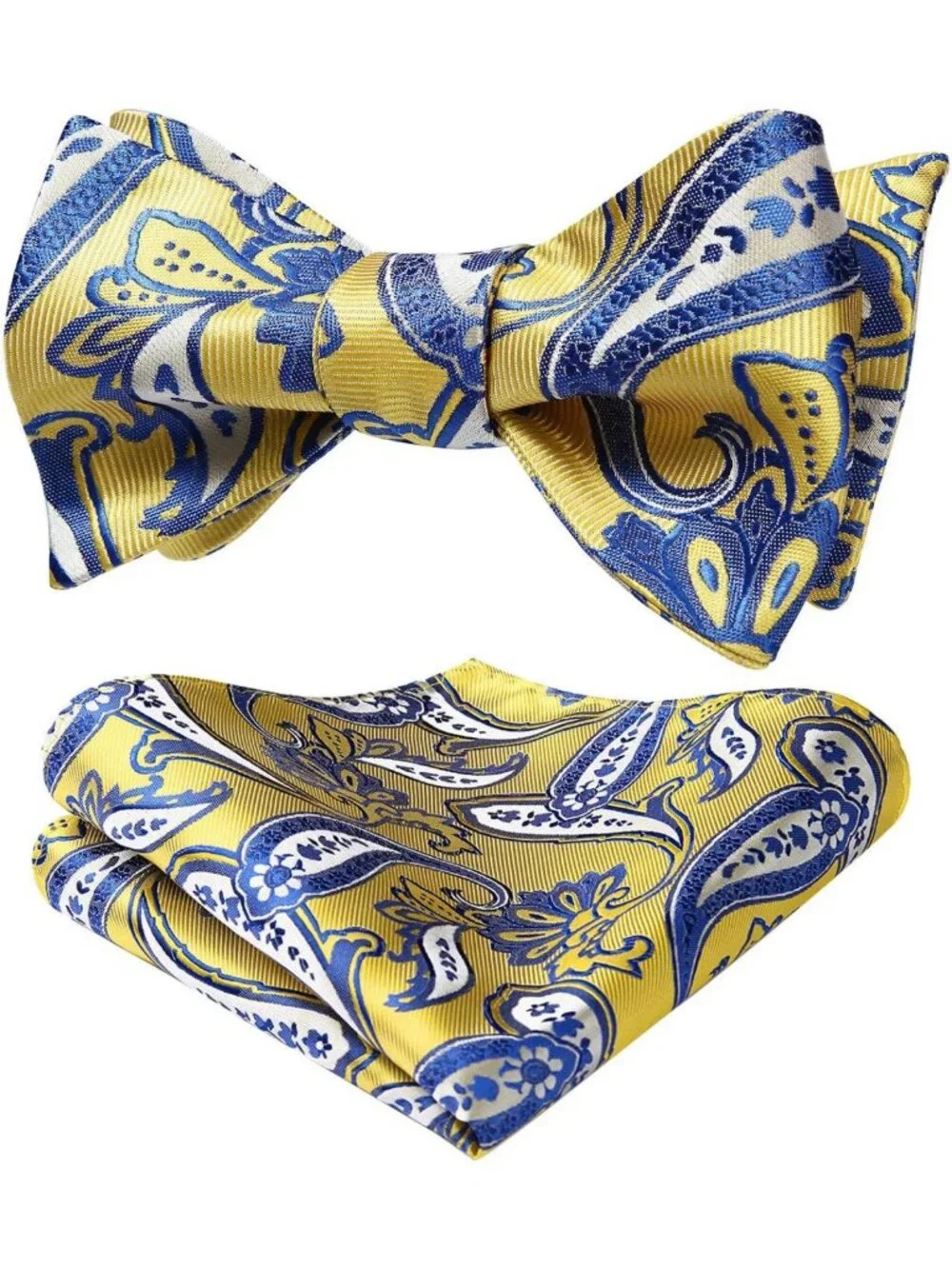 Elegant Paisley Bow Tie & Pocket Square Set for Men - Self Tie Formal Tuxedo